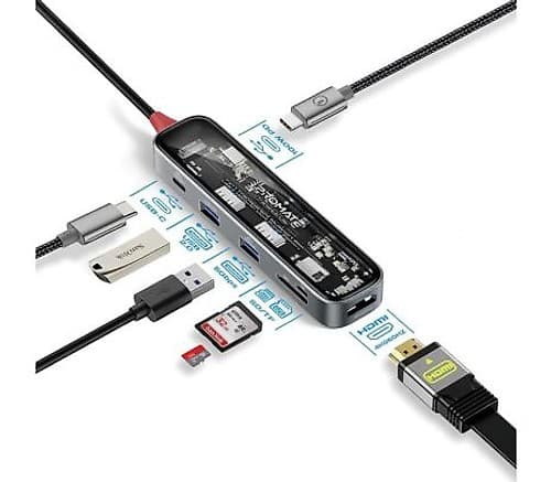 Promate Transhub-Lite Hub 7 En 1 Usb-C A Usb-C/A/Hdmi/Sd 100w Pd