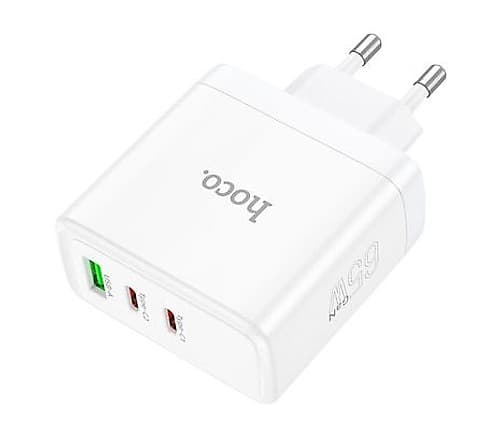 Hoco N30 Cargador De Pared Pd65w 2 Usb-C Qc3.0 Y 1 Usb A White