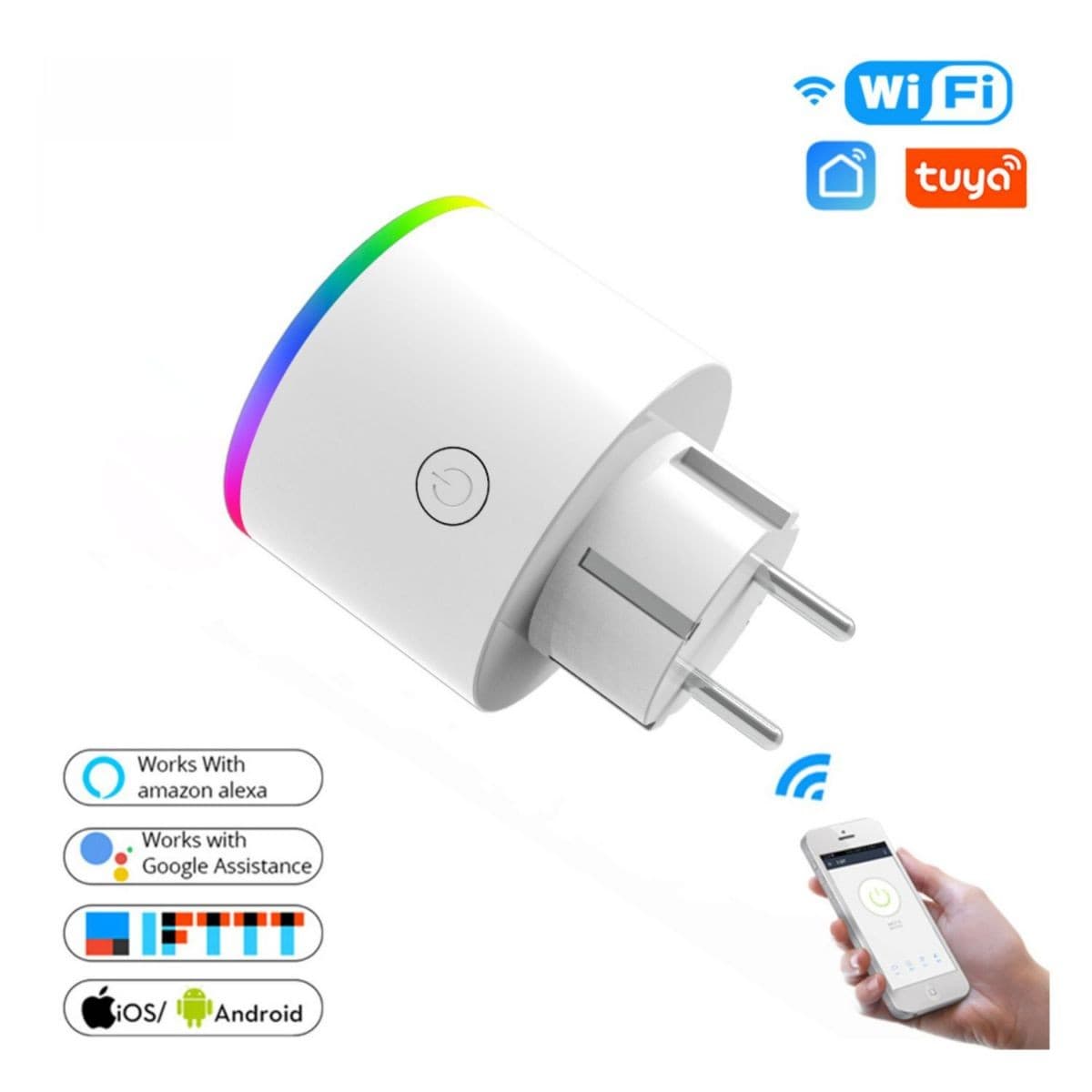Enchufe Inteligente Wifi C/Luz Rgb Tuya Smart Moes