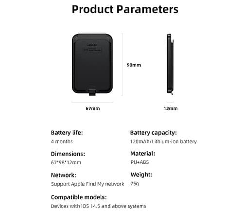 Hoco E91i Soporte/Tarjetero Tag Localizador Magnetico P/Smartphone Ios Black