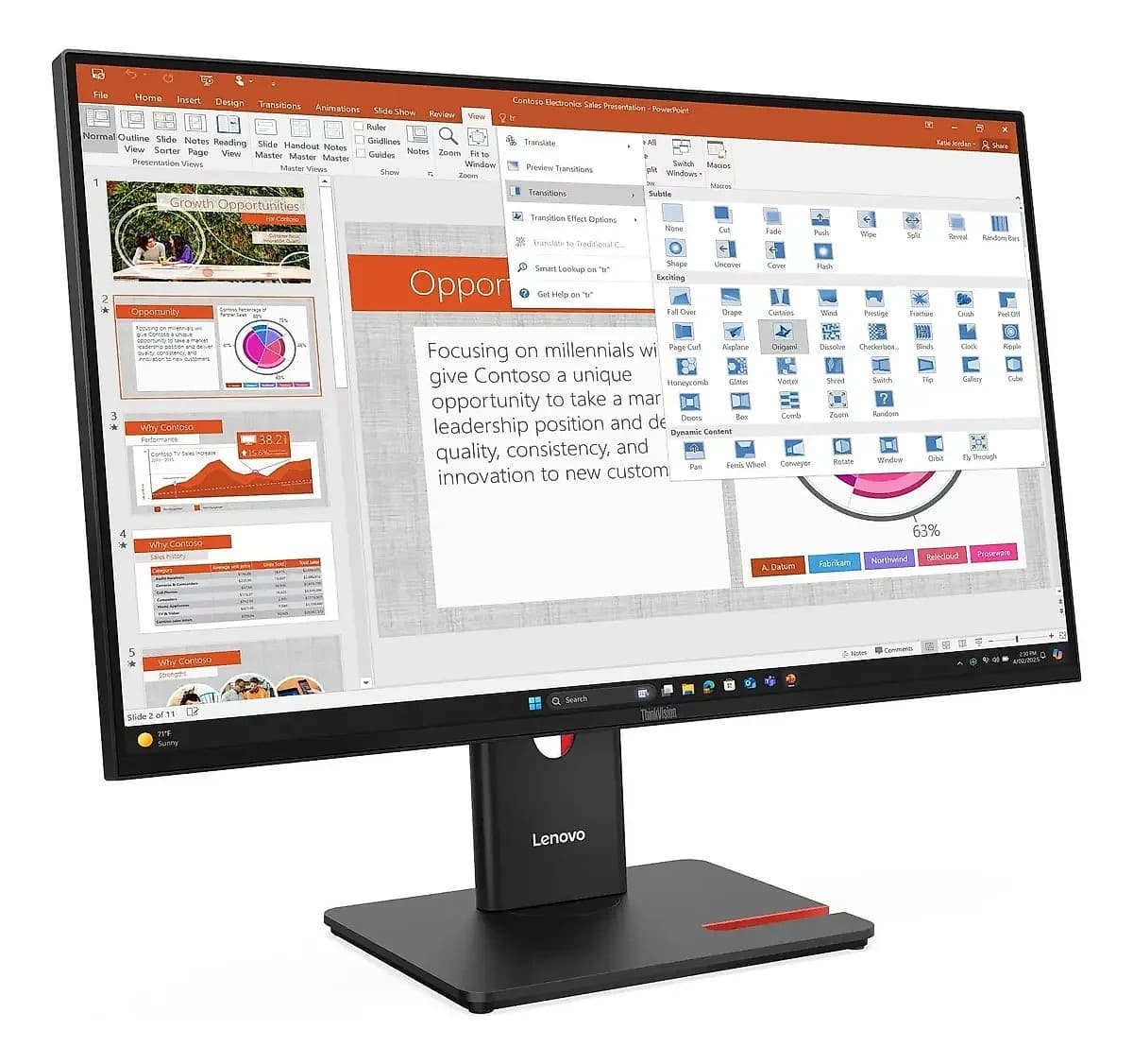 Monitor Lenovo Thinkvision T27ud-40 27" Hdmi+Dp / Pivotable / Hub Rj45 / 3 Años Carry