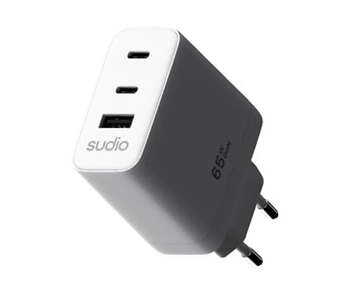 Sudio P3 Cargador De Pared 2 Usb-C Y 1 Usb-A 65w White