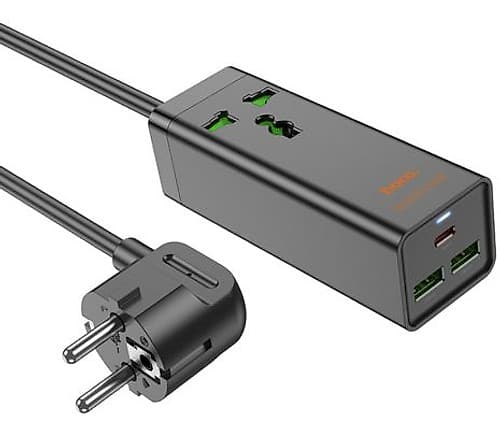 Hoco Ac9a Cargador/Zapatilla Schuko C/1 1 Usb-C/2 Usb-A Black 30w(O)