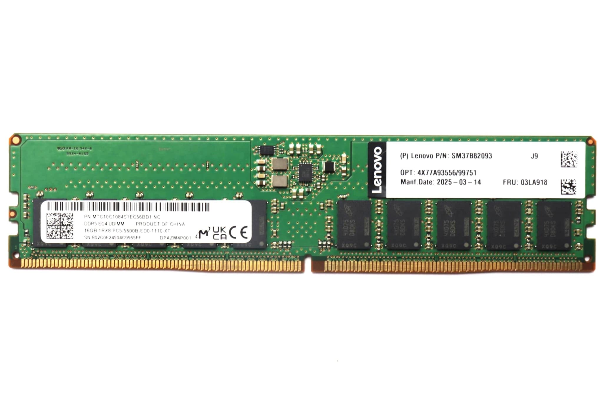 Memoria Ram Ecc Ddr5 16gb 5600mhz Thinksystem Truddr5 (1rx8) Udimm-A St45v3
