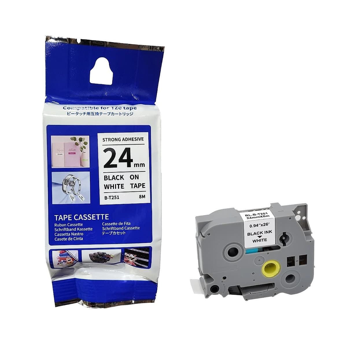 Cinta Office Partner Tz-251 24mm X 8m Fondo Blanco Letras