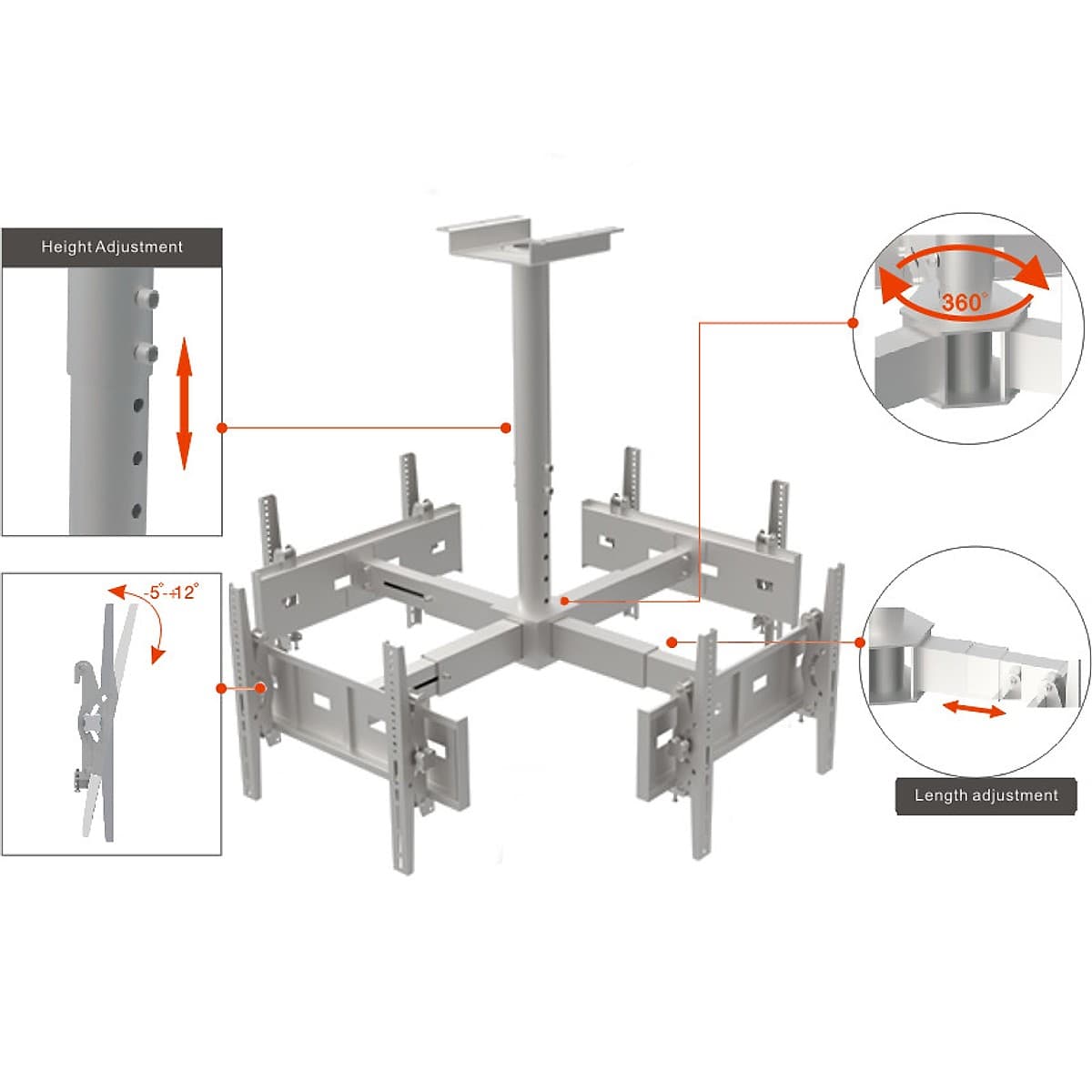 Soporte De Techo Cuadruple C/Inc 30 A 60 600x400 160 Kg