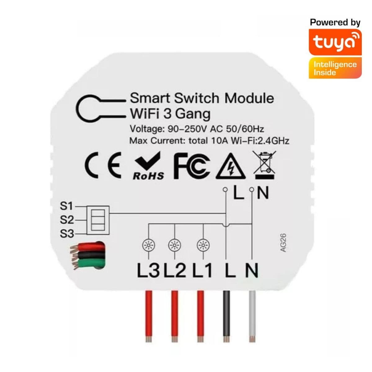 Switch Oculto 3 Botones Wifi Tuya Smart