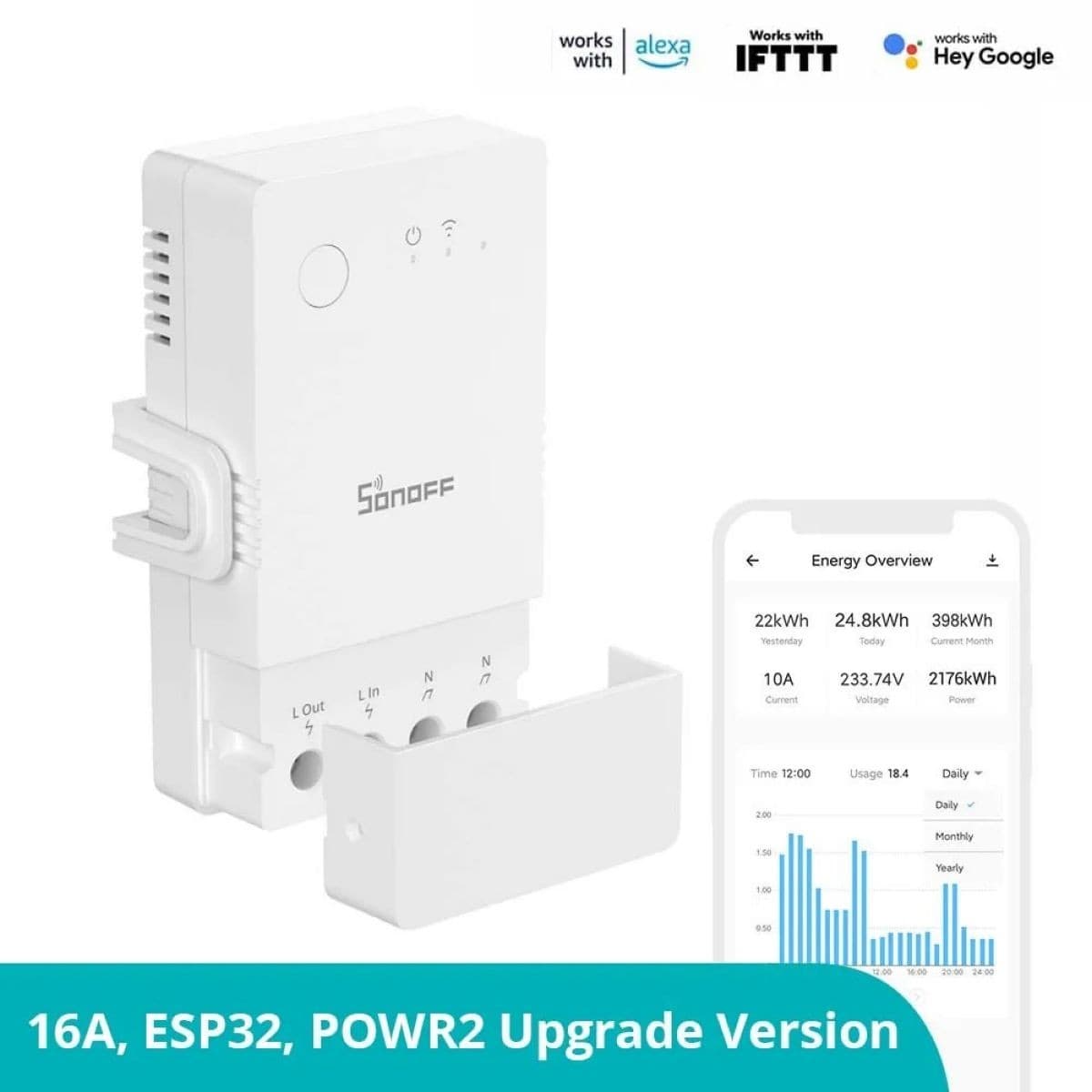 Switch Sonoff Powr316 16a Monit. Energía