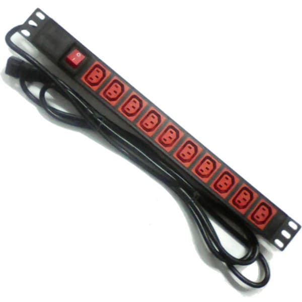 Pdu 10 Tomas Iec C13 Hembra Rojo C/Llave 3m C/Ficha C14