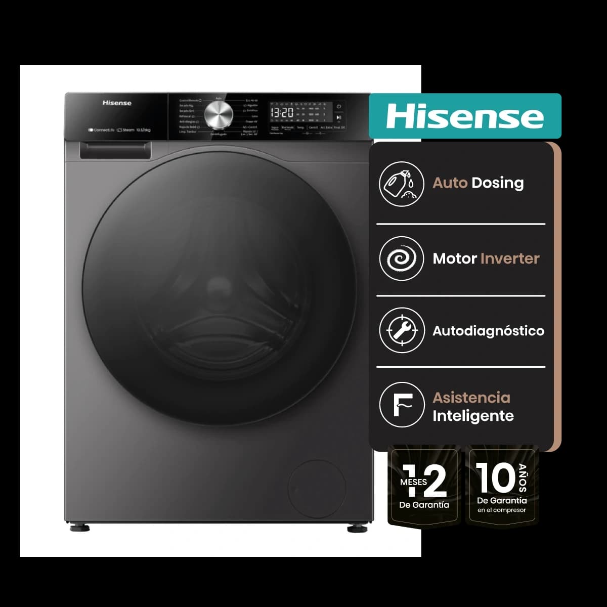 Lavasecarropas Hisense 12 Kg / 8 Kg Carga Frontal Wifi Inverter Control App Clas