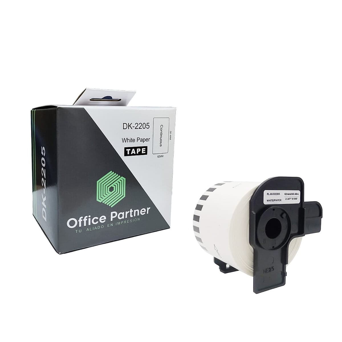 Rollo Contínuo Office Partner Formato Dk-2205 62mm X 30.48 Metros
