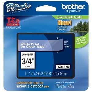 Cinta Brother Tze-145 18mm X 8m Transparente Letras Blancas