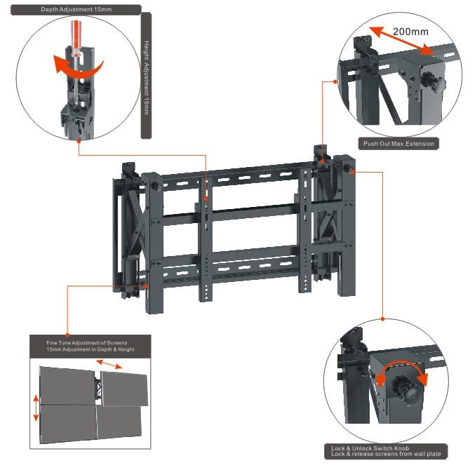 Soporte De Pared Video Wall 45 A 70 600x400 70 Kg
