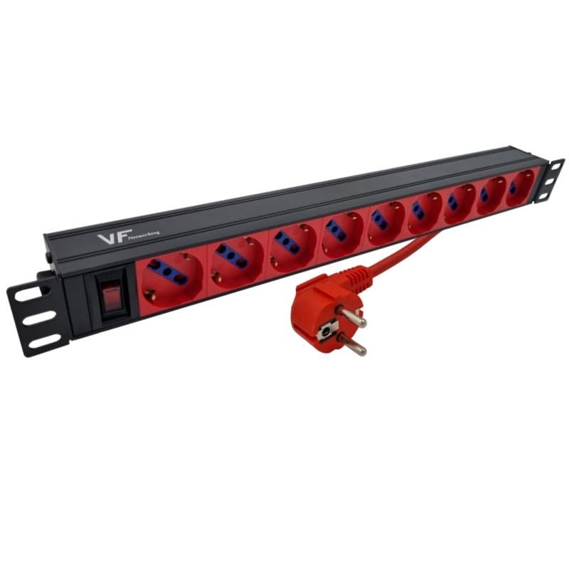 Pdu 9 Tomas Rojo Schuko/3 En Línea 3 Mts - 19" C/Llave