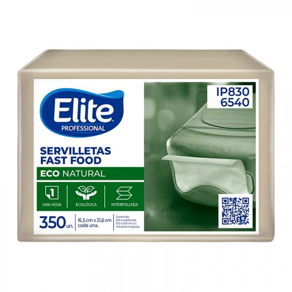 Servilletas Elite Professional Fast Food Plus Eco Simple Hoja 350 Unidades