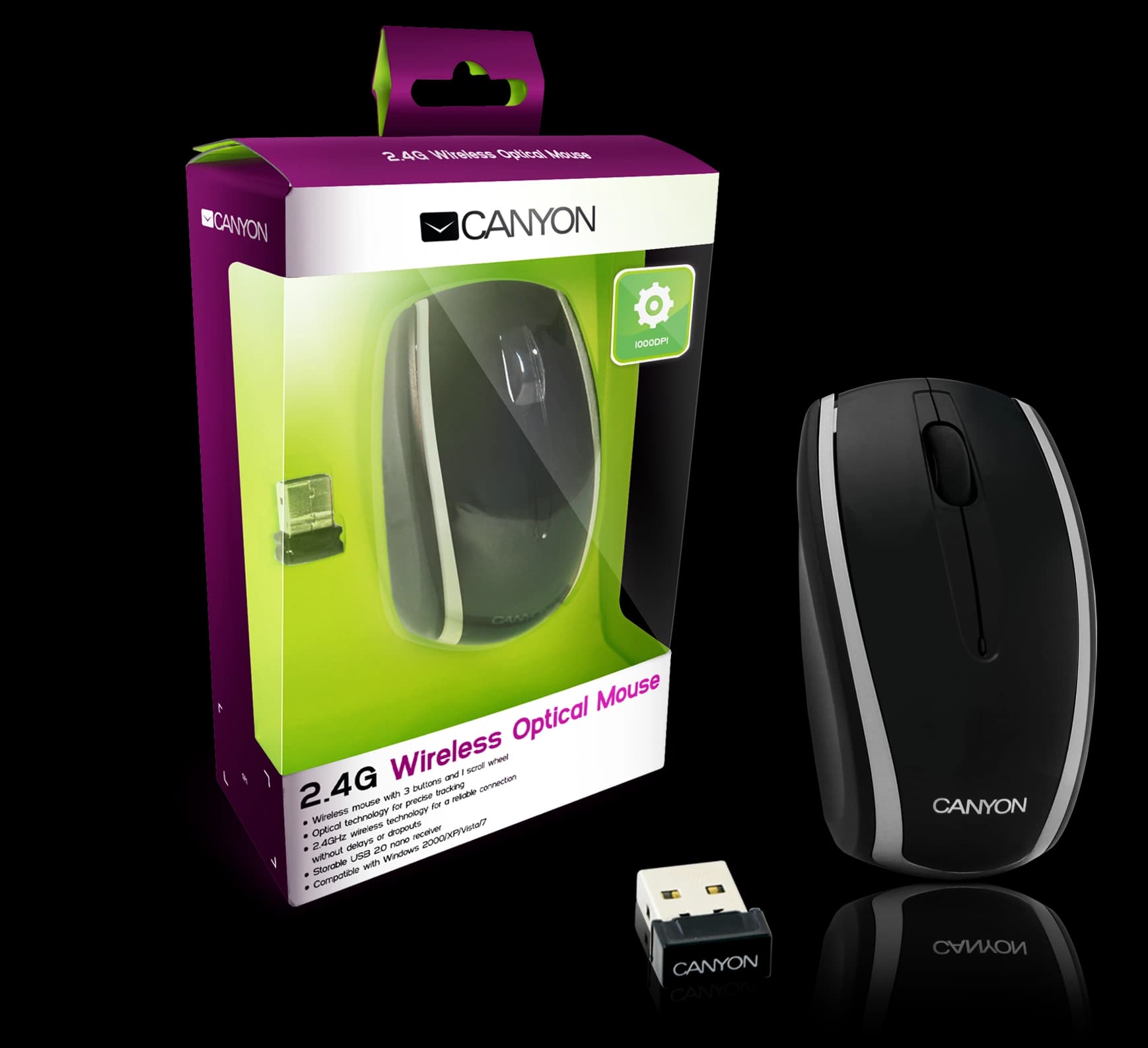 Mouse Canyon Cnr-Msow03ns 2.4ghz Inalámbrico 1000 Dpi