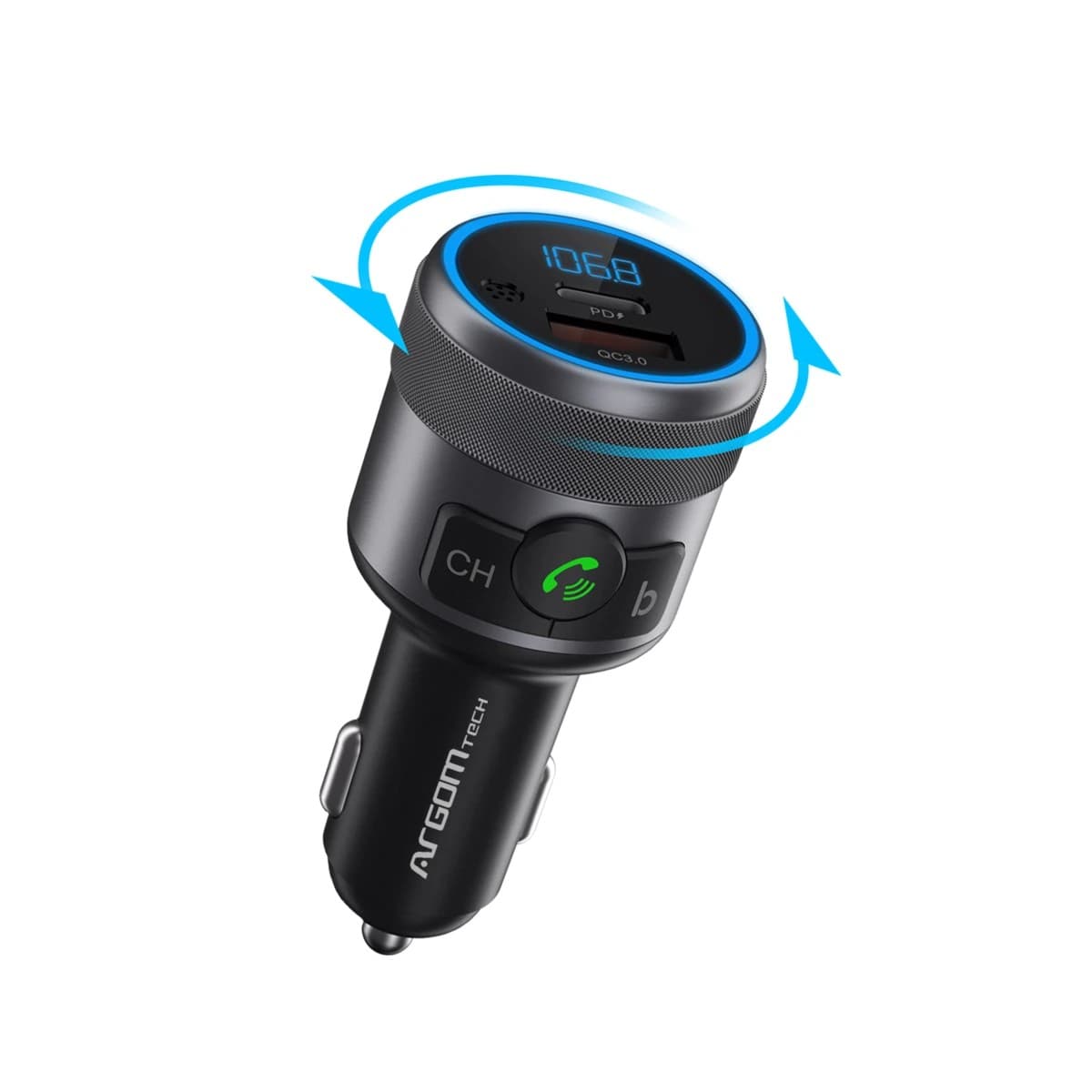 Cargador De Auto 2 Puertos De Carga Rapida+Bluetooth Argom